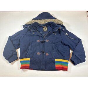 Coogi Vintage 2X Womens Navy Hooded Jacket With Rainbow Striped Accents
